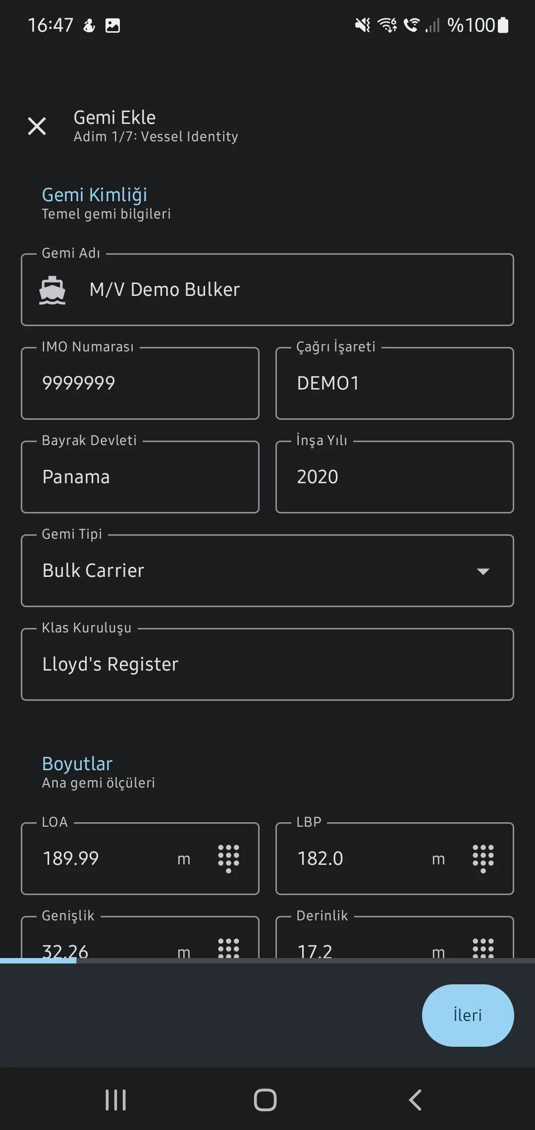 CaptainCalc uygulama ekran görüntüsü - Add Vessel Identity