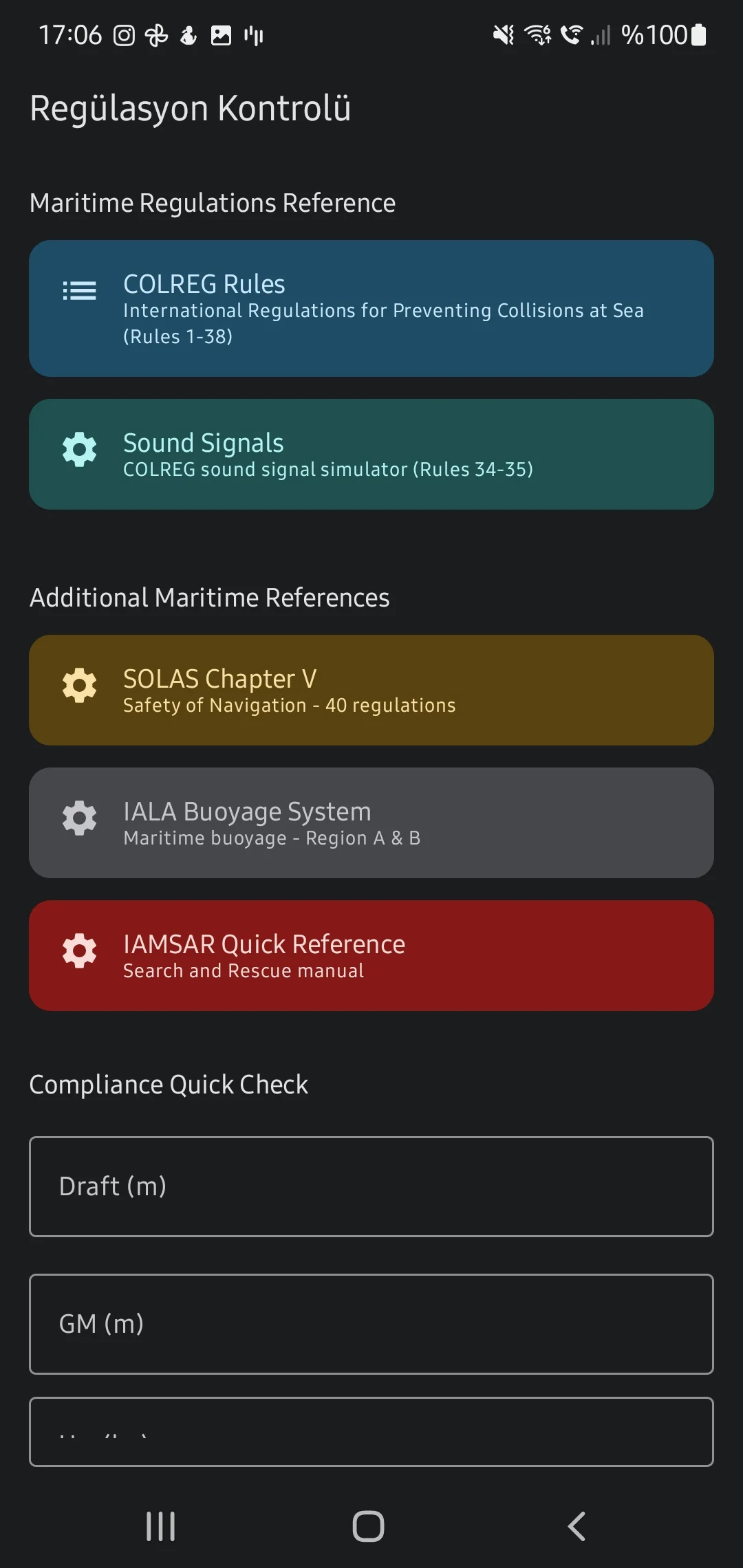 CaptainCalc uygulama ekran görüntüsü - Navigation Reg Guides