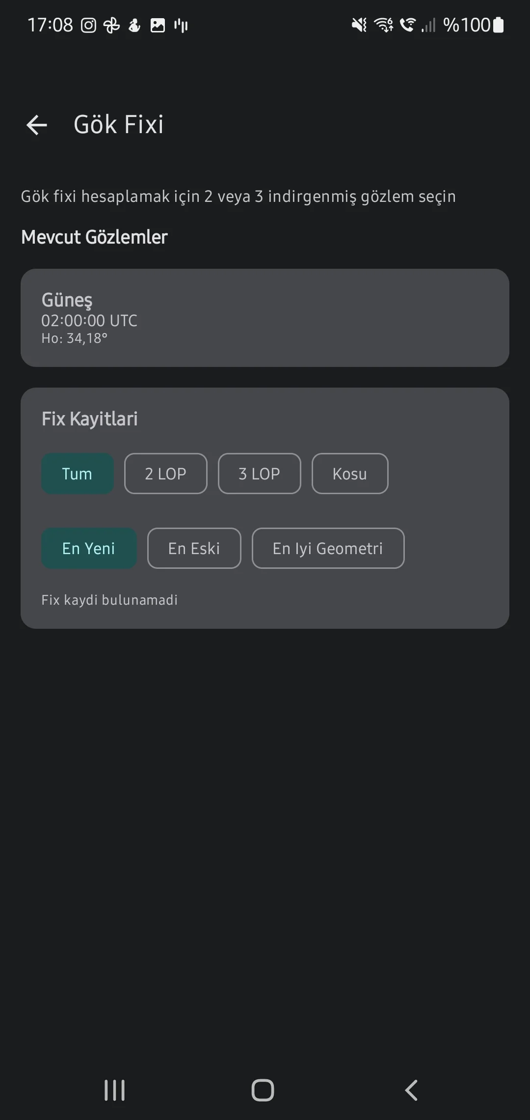 CaptainCalc uygulama ekran görüntüsü - Observations List