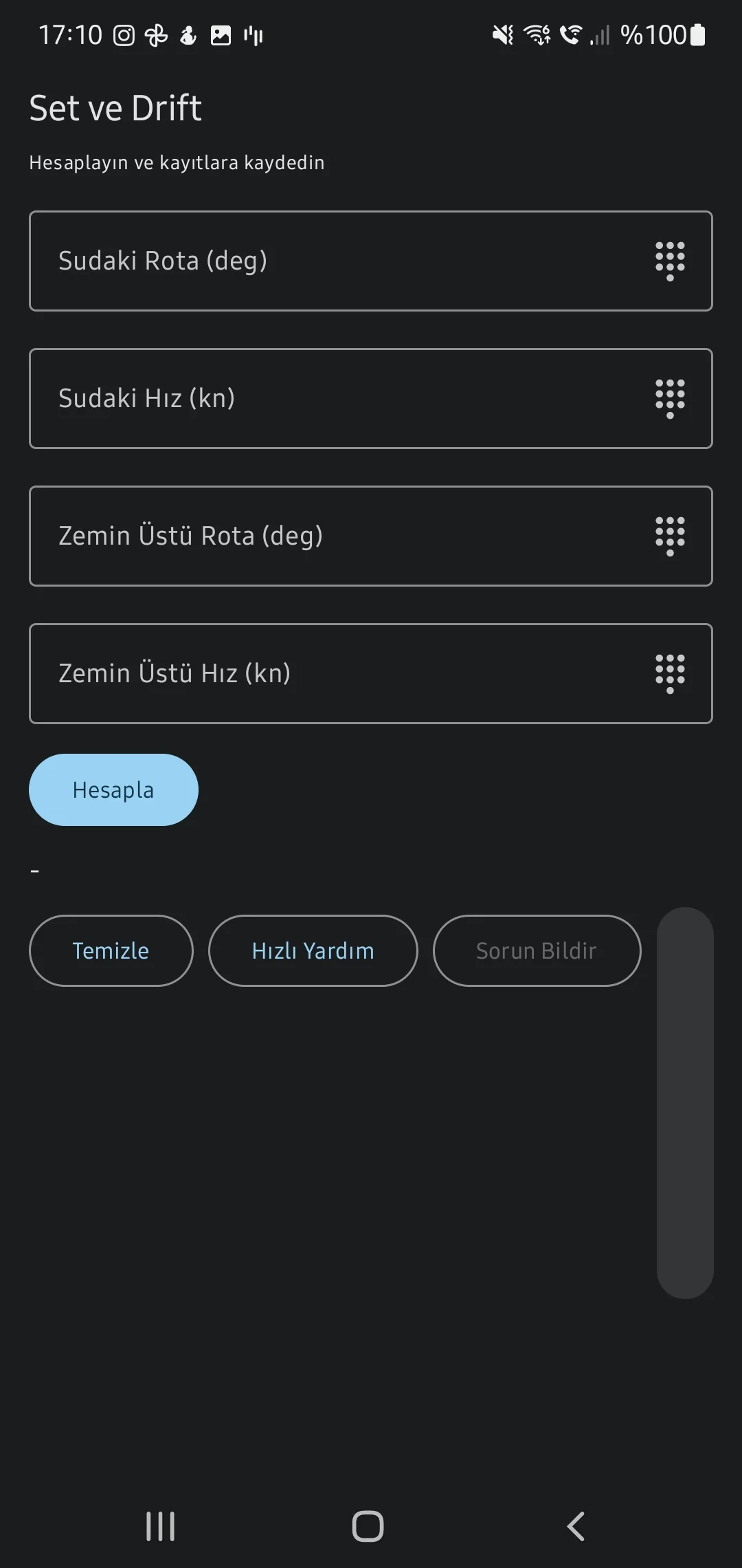 CaptainCalc uygulama ekran görüntüsü - Set & Drift Calculator