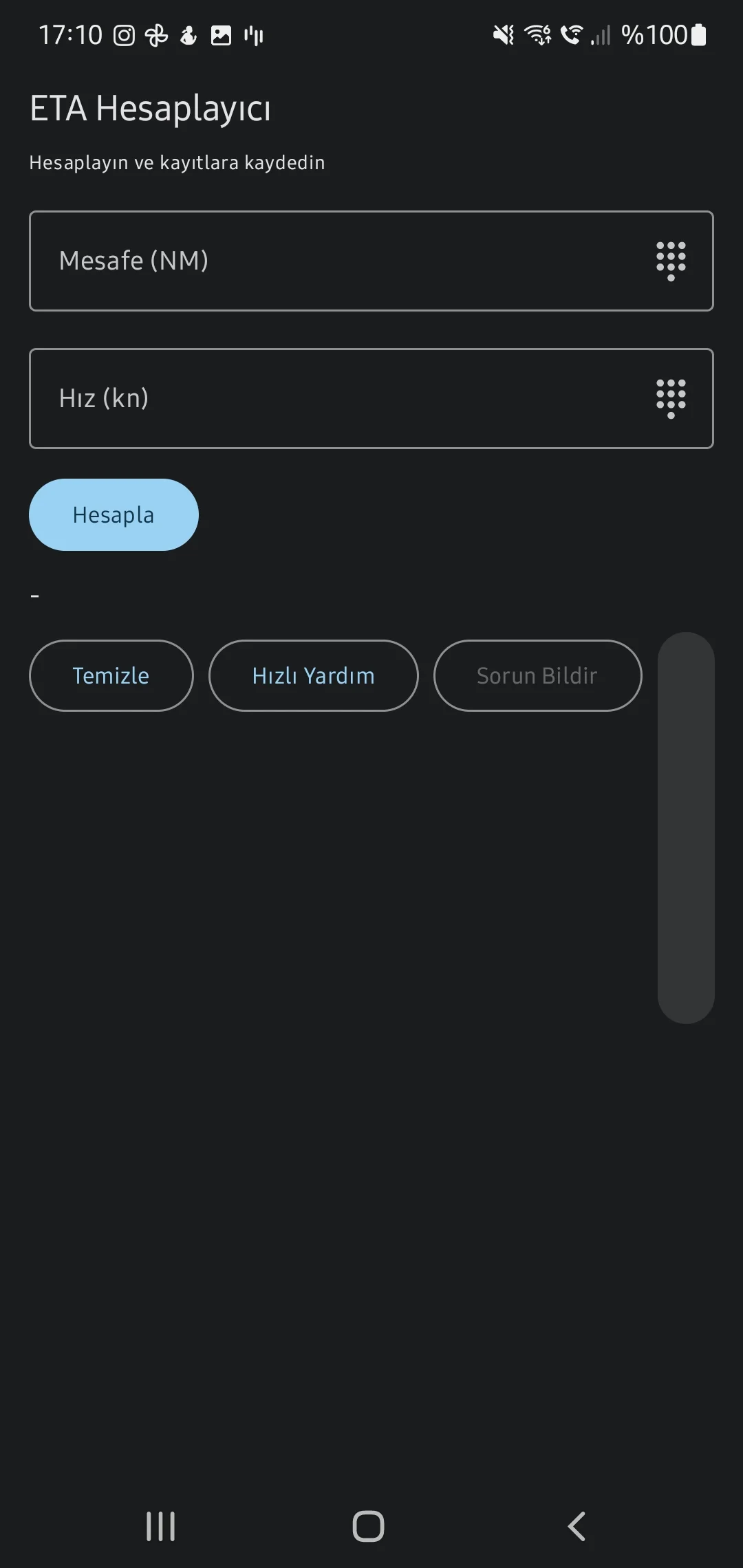 CaptainCalc uygulama ekran görüntüsü - ETA Calculator Form