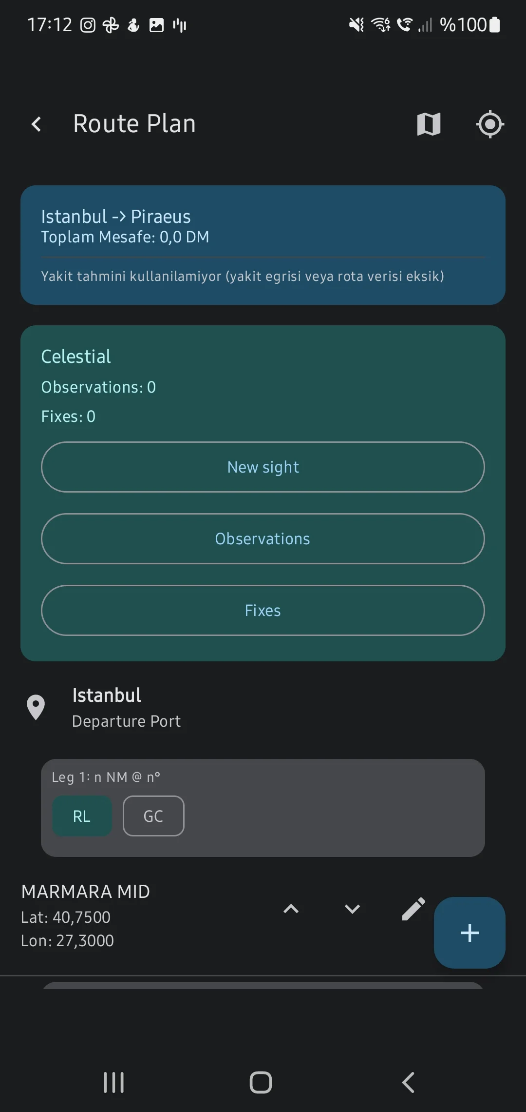 CaptainCalc uygulama ekran görüntüsü - Active Route Leg Data