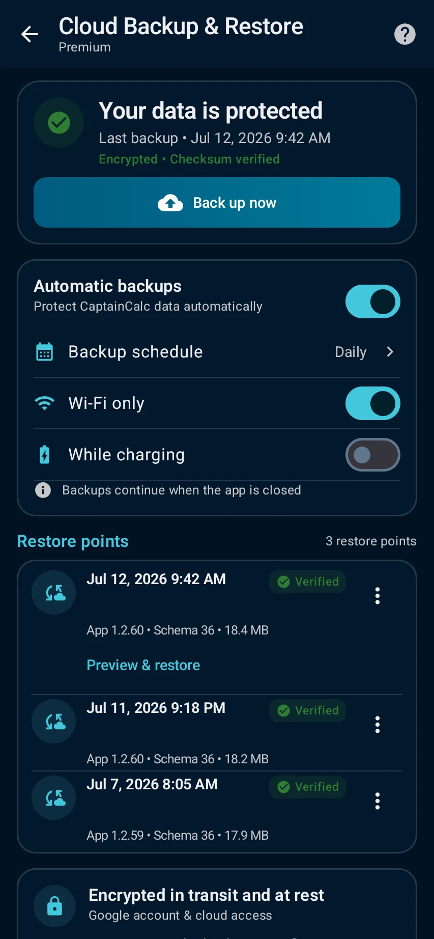 Settings, offline data at continuity — 3