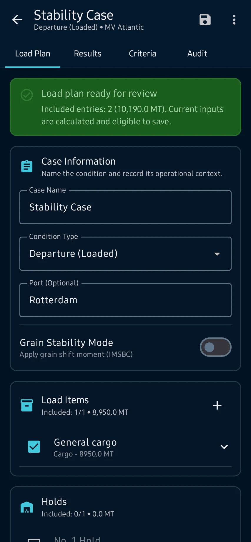 Run draft, stability, cargo and tank checks — 1