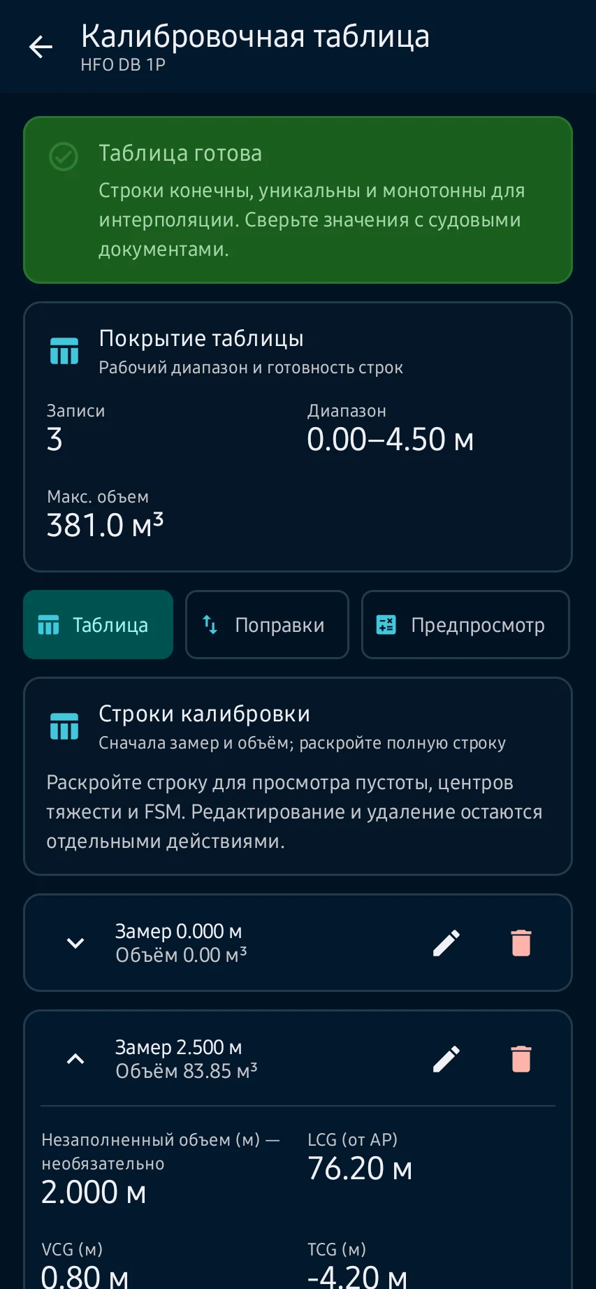 Работайте с грузом, трюмами и танками: Проверьте totals и FSM, устраните предупреждения и повторно оцените полный condition в одобренной системе до сохранения.